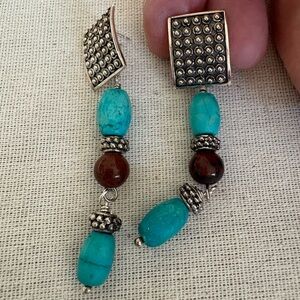 Sterling Silver Turquoise Red Stone Dangle Earrings